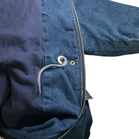 Vintage 80s Andy Johns Longline Denim Hooded Coat Jacket Utility Pockets Blue - Picture 13 of 15